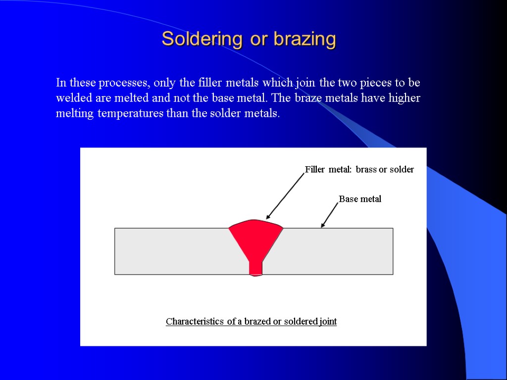 Soldering or brazing In these processes, only the filler metals which join the two
